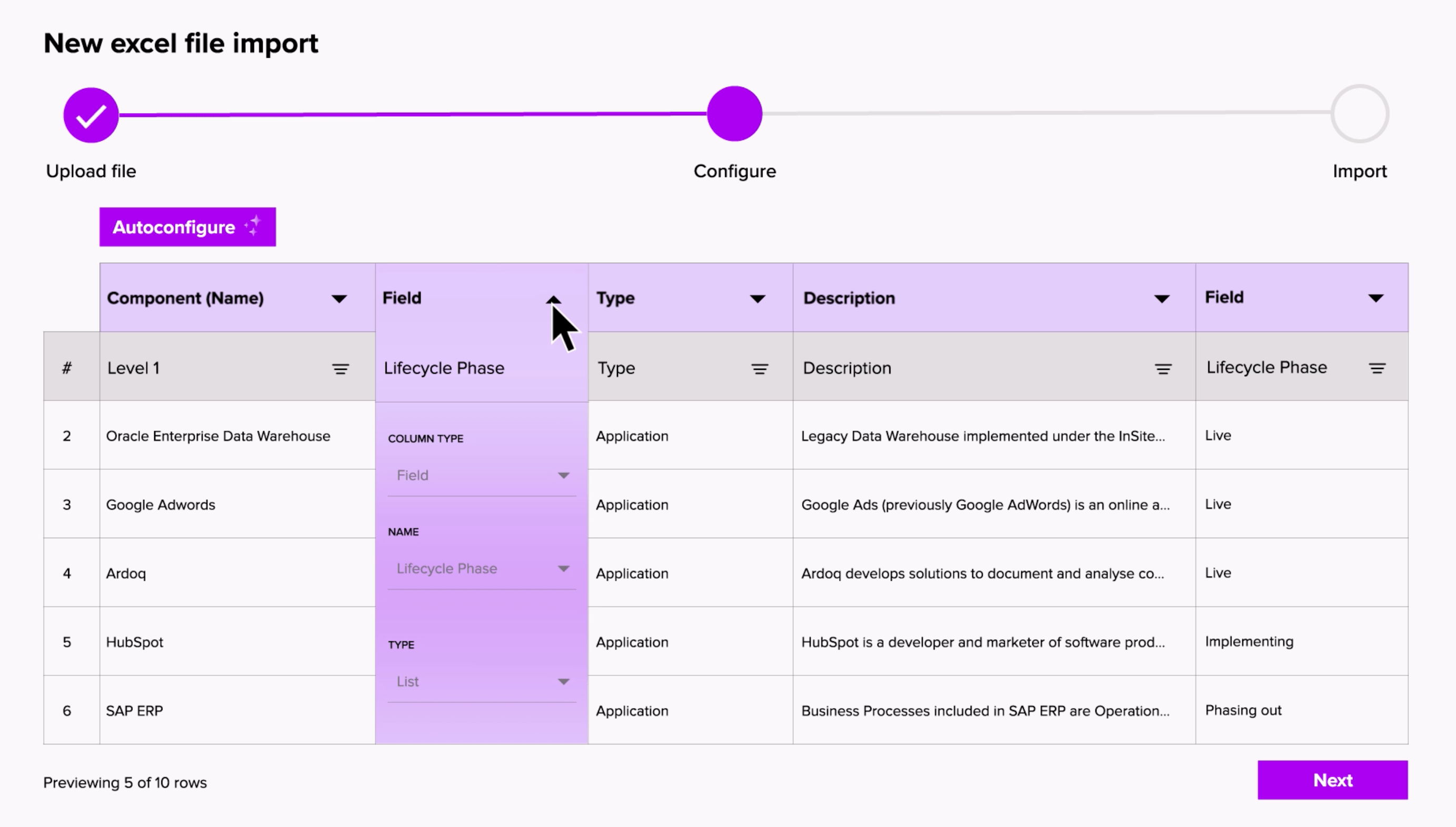 ardoq excel importer configure