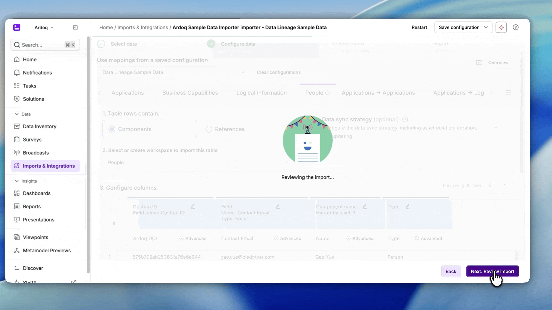 mapping data import ardoq