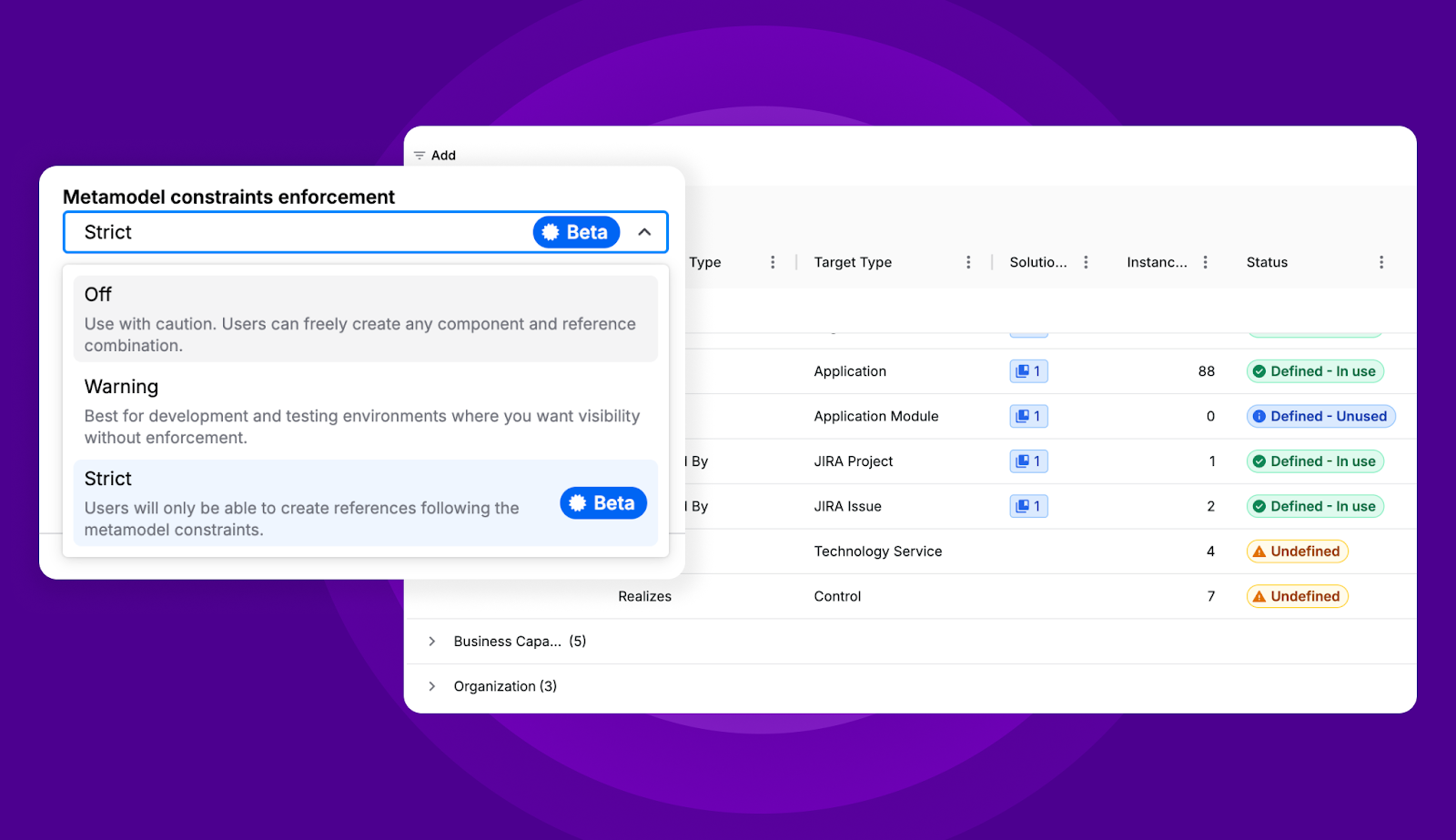 ardoq metamodel constraints