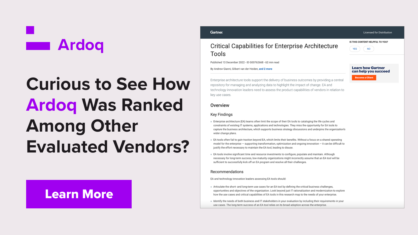 ardoq ranked second highest in all 5 use cases in the garter critical capabilities for enterprise architecture tools report