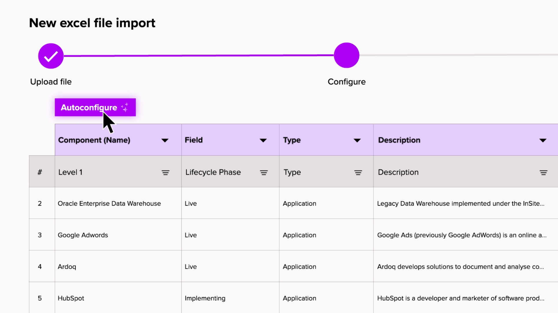 ardoq excel importer autoconfigure