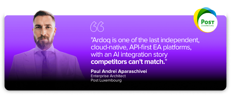 Ardoq is one of the last independent,cloud-native ,API-first EA platforms, with an AI integration story competitors can't match - Paul Andrei Aparaschivei - Enterprise Arcitcet - Post Luxembourg
